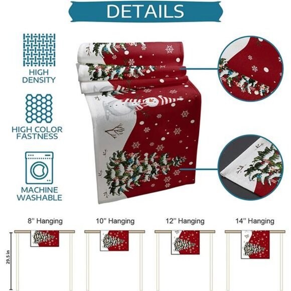 Christmas Table Runner - 108 Inches, Snowman Rustic Red Snowflake, 13"x 108" - Picture 6 of 6